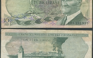 Turkki 10 Lirasi 1966 (P-180) VF, A05-sarja (V. vasemmalla)