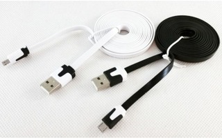 USB 2.0 kaapeli, A uros - Micro-B uros, litteä musta 2m UUSI