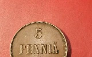 *Suomi *  5 penniä  *1912  *   Copper/Kupari *1+/EF