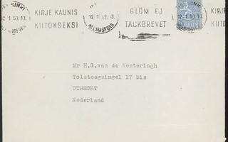1956 M54 30 (mk) sininen kirje Hollantiin