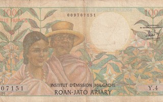 MADAGASCAR 1000 FRANCS 1966 P-59 (AB1)