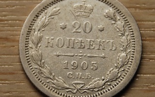Hopea, 20 kopeekkaa,Venäjä 1905