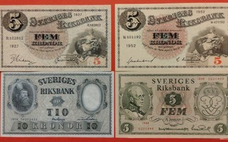 Ruotsi, 5 Kronor 1948, 1952 kunto 9 + 1927, 1958 kunto 8 (7)