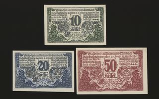 Itävalta Notgeld 10, 20, 50 Heller, Lambach