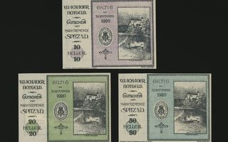 Itävalta Notgeld 10, 20, 50 Heller, Spitz 1920