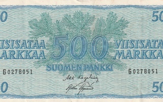 Suomi  500 markkaa 1956  G 0278051 - valk. paperi - kl. 6