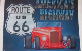 Sisustustaulu ROUTE 66. American Highway. Hot Rod-auto. A4