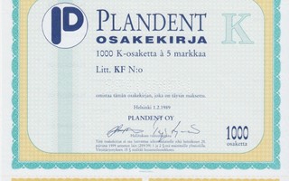 1989 Plandent Oy spec, Helsinki pörssi osakekirja
