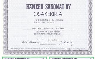 1989 Hämeen Sanomat Oy spec, Hämeenlinna osakekirja