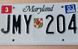 Maryland USA rekisterikilpi 2003