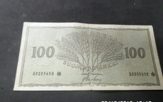 100 mk  1955  tähtiseteli  A 0205650  LEI Eng    kl 6