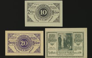 Itävalta Notgeld 10, 20, 50 Heller, Taufkirchen 1920