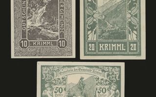 Itävalta Notgeld 10, 20, 50 Heller, Krimml