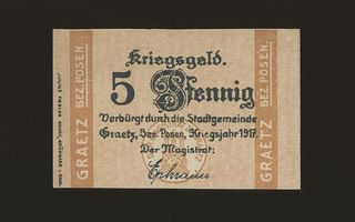 Saksa Notgeld 5 Pfennig, Graetz 1917