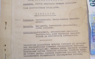 VANHA Näytelmän Käsikirjoitus Narvan Taistelun Aatto-Ilta