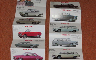 1969 Peugeot 204 404 504 esite - KUIN UUSI - suom - 12 sivua