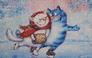 Irina Zeniuk sinisillä kissoilla pariluistelua