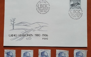 FDC Presidentti Kekkosen surumerkki 1986 + 5 UKK-merkkiä