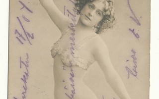 Vähäpukeinen neito -Carte Postale kulk. 1904