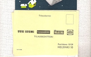Uusi Suomi, taittokortti ja 10 kpl. tilauskortteja.