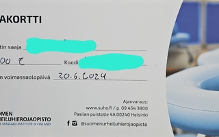Lahjakortti 100 eur Suomen Urheiluhierojaopistoon