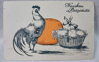 pääsiäiskortti kenttäpostia Kukko ja munakori