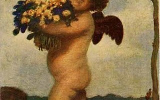 ENKELI / Alaston pieni enkeli ja kukkakimppu. 1910-l.