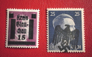 Saksa Valtakunta Hitler postimerkit lisäpainamilla 2 kpl