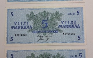 5 markkaa 1963 Litt. B 6 kpl