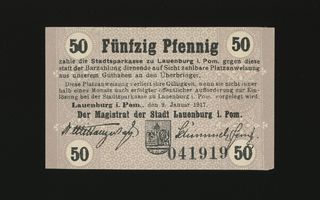 Saksa Notgeld 50 Pfennig, Lauenburg 9.1.1917