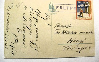 1943 Joulumerkki Fältpost- kortilla Hankoon