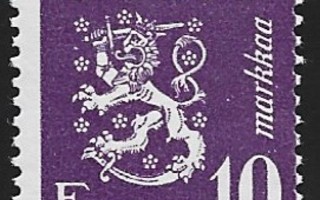 1947 M-30 Leijona 10 mk violetti ** Lape 325 c VSP Lm 6