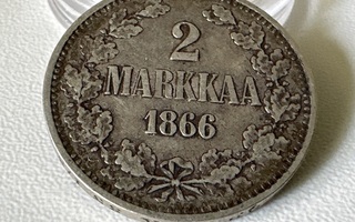 2 Markkaa - 1866 , kapselissa - Harvinaisempi !!