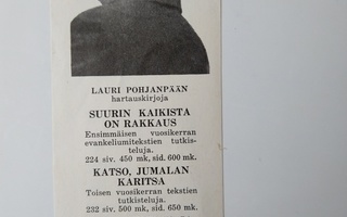 Mainoskirjanmerkki Lauri Pohjanpään hartauskirjoja Karisto