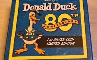 Aku Ankka - Donald Duck 80-vuotisraha Hopea Silver 99,9%