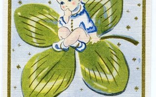 Joulu - Vanha ruotsalainen postikortti - Vauva ja apila