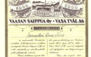 1959 Vaasan Saippua Oy, Vaasa osakekirja