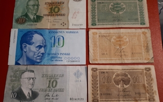 Suomi setelit 1939-1986 yht 6 erilaista