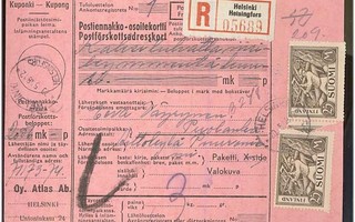 1930 25mk puunhakkaaja 2 kpl R-postiennakkopaketti