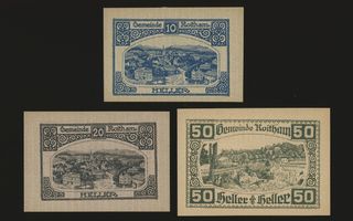 Itävalta Notgeld 10, 20, 50 Heller, Roitham 1920