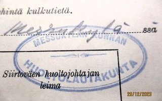 1942 Messukylä / Tampere matkalipun tilaus siirtoväelle