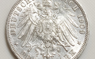 Saksa Württemberg, 3 Mark 1909, Wilhelm II