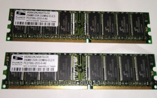 2 X PROMOS 256MB DDR-333MHz - CL2.5 PC2700U MUISTIA