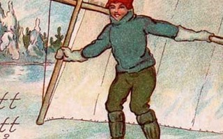 LAPSET / Poika luistimilla jääpurje selässään. 1930-l.