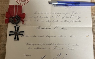 4.Luokan vapaudenristi  1918 myöntökirjalla