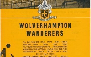 Jalkapallo otteluohjelma Wolverhampton - Rotherham 1965 (!!)