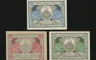 Itävalta Notgeld 10, 20, 50 Heller, Pramet 1920