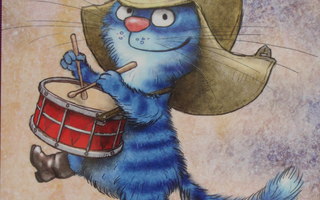 Irina Zeniuk sininen kissa soittaa rumpuja