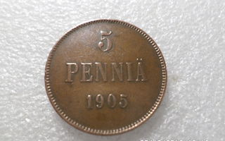 5  penniä   1905  Siistikuntoinen   ,