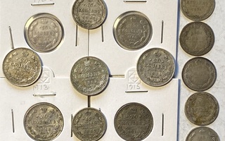 15 ja 20 hopeakopeekkaa vuosilta1875–1915